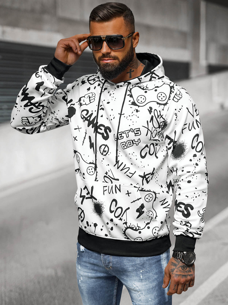 Sweatshirt à capuche homme blanc OZONEE JS/8B1227/1