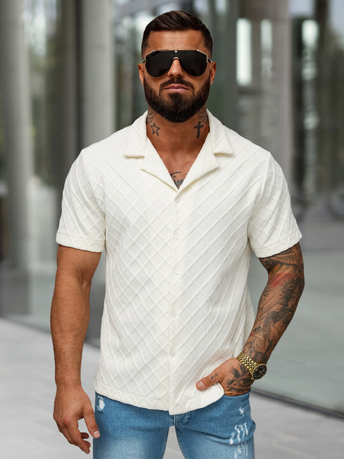 Chemise homme à manches courtes ecru OZONEE O/B2257