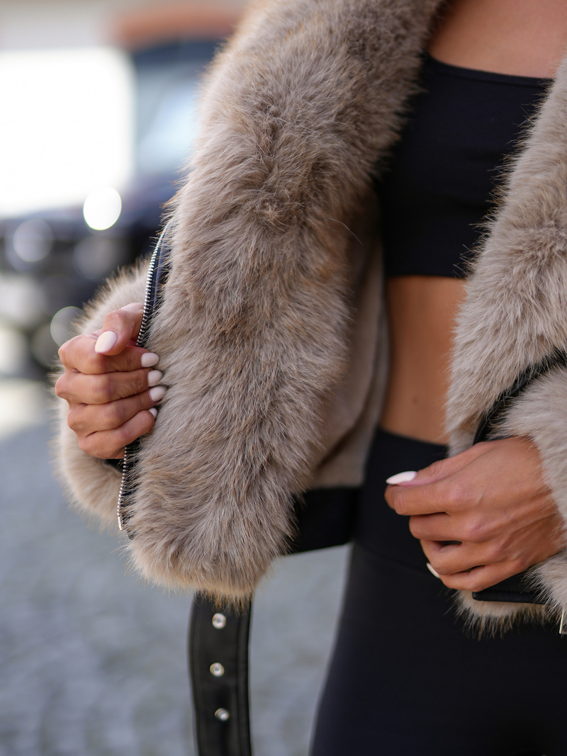 Veste en cuir femme noir et beige OZONEE JS/61M8510/392B