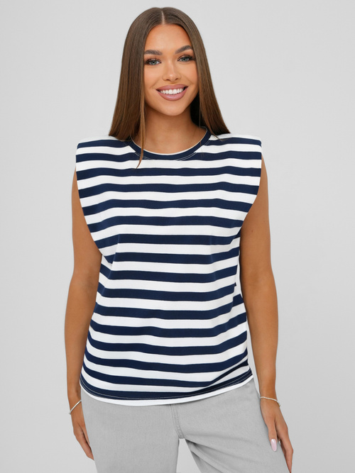 T-shirt Femme Blanc et Bleu Foncé OZONEE JS/R61670