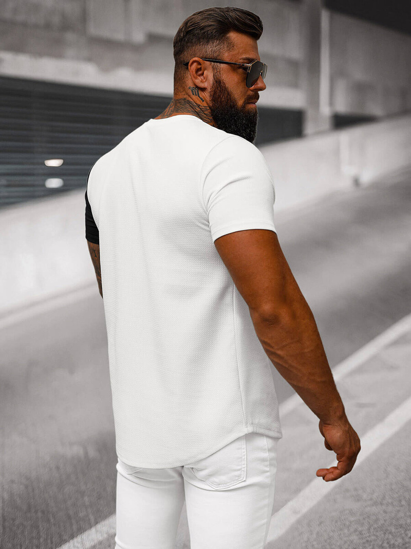 T-shirt homme blanc et noir OZONEE O/7776T
