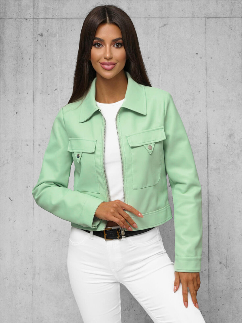 Veste en cuir femme menthe OZONEE O/G117Z