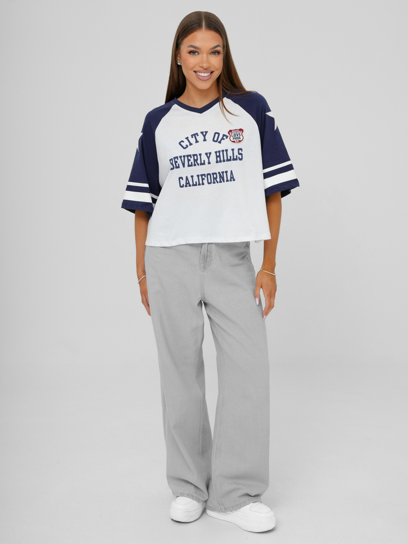 T-shirt femme blanc et marine OZONEE JS/R62493