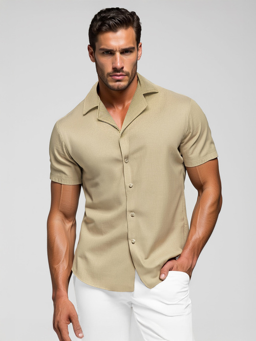 Chemise homme à manches courtes beige OZONEE O/Y971TZ