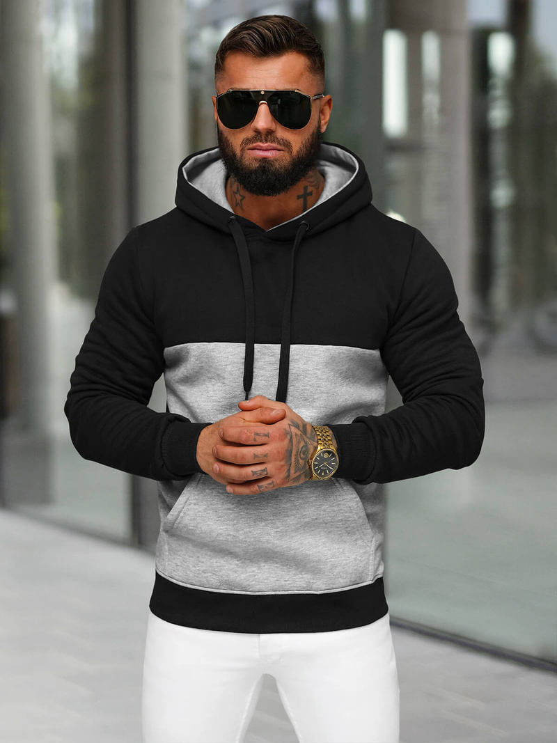 Sweatshirt à capuche homme noir OZONEE JS/8B1317/3