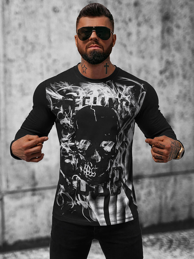 T-shirt à manches longues homme noir OZONEE O/B257