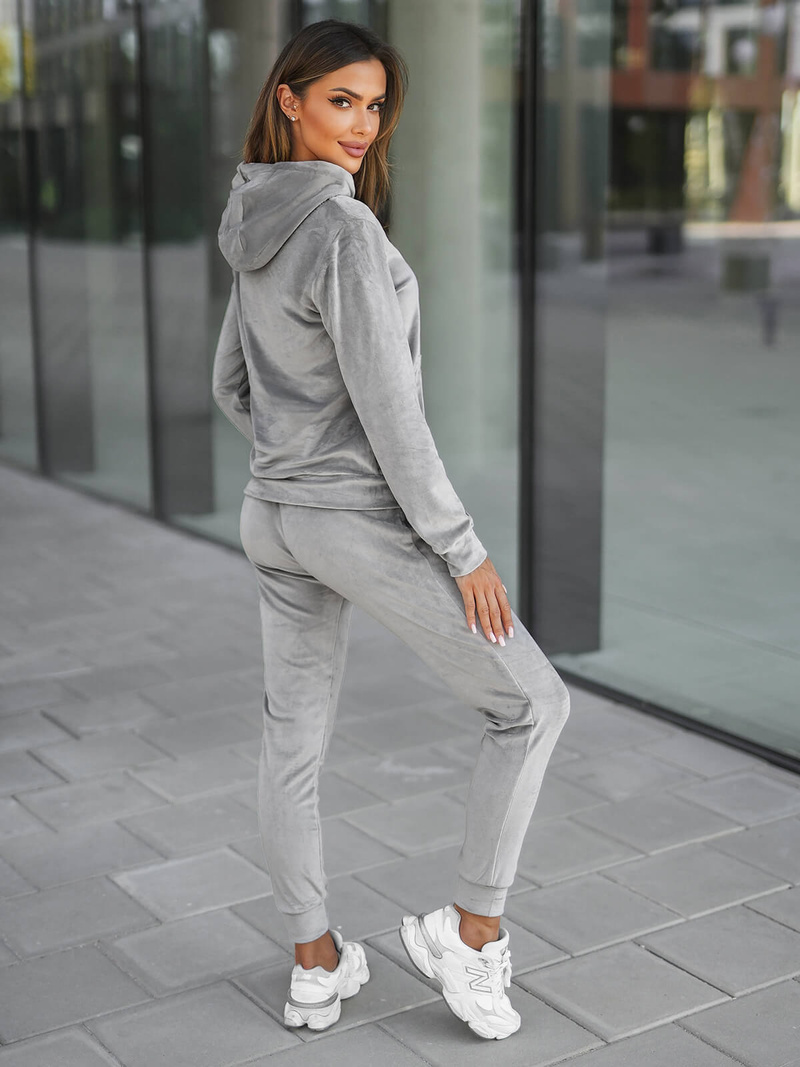Ensemble survêtement femme en velours gris OZONEE O/8C1175/2
