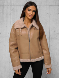 Veste en cuir femme beige OZONEE JS/11Z8176Z