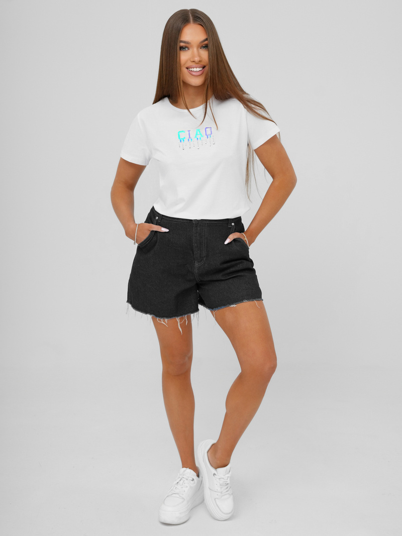 T-shirt femme blanc et menthe OZONEE JS/RJ77542