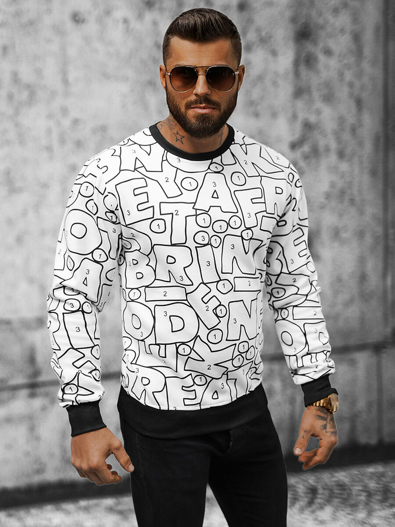 Sweatshirt Homme Blanc OZONEE JS/8B1136/1