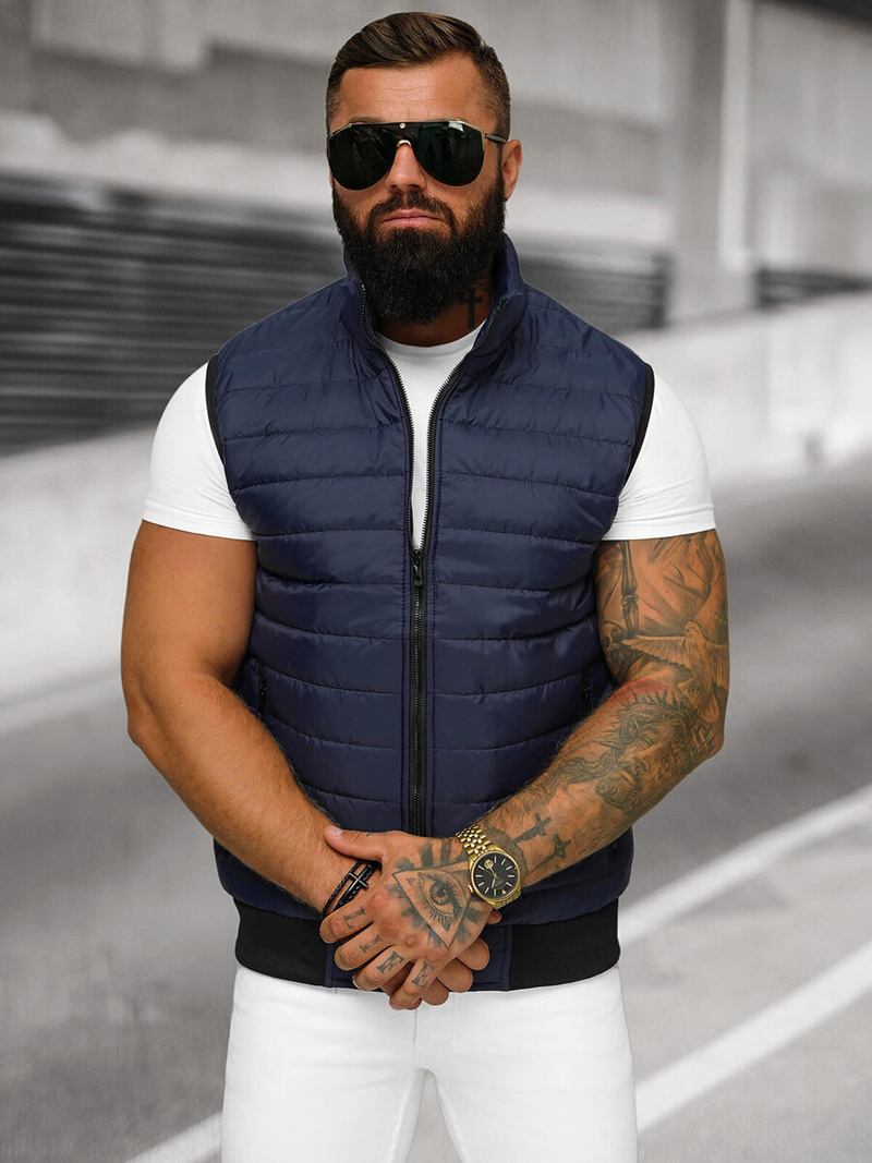 Veste Sans Manches Homme Bleu Foncé OZONEE JS/MY77Z