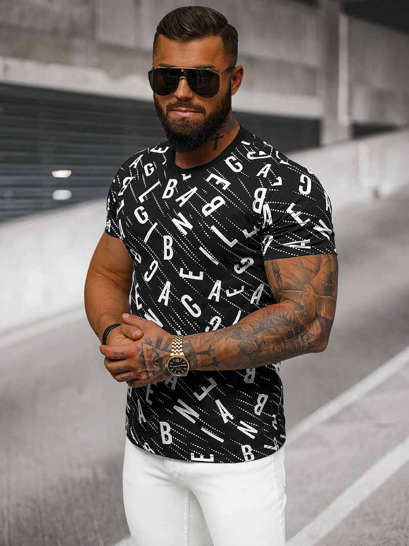 T-shirt Homme Noir OZONEE JS/8T1196/3