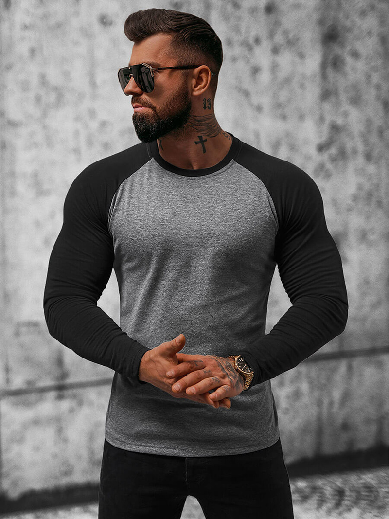 T-shirt à manches longues homme foncé et noir OZONEE O/B261