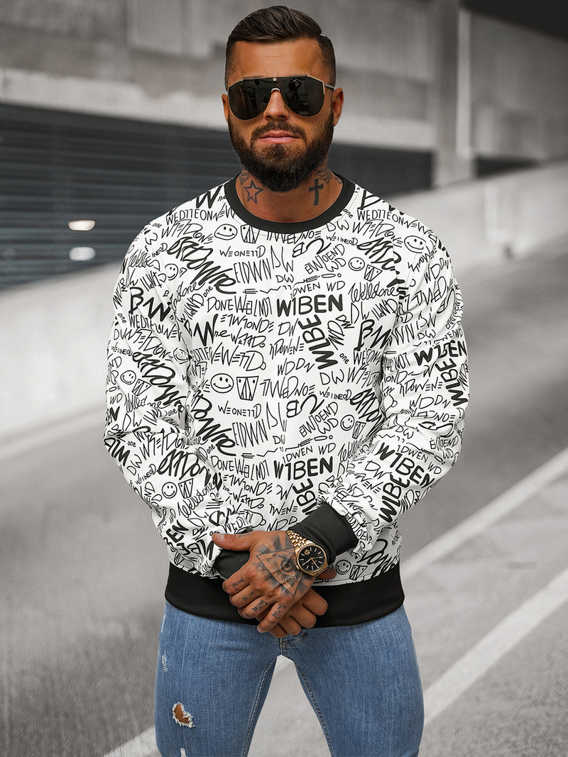 Sweatshirt Homme Blanc OZONEE JS/8B1218/1