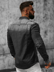 Chemise en jean Homme noir OZONEE NB/MC701NZ