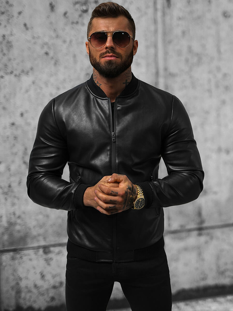Veste en cuir homme Noir OZONEE JS/11Z8015