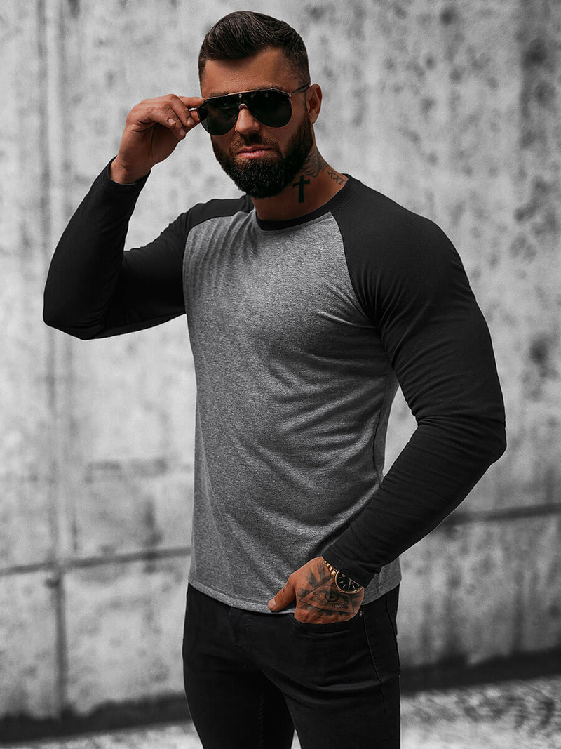 T-shirt à manches longues homme foncé et noir OZONEE O/B261