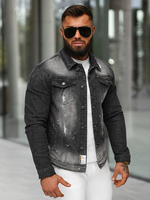 Veste en jean homme noir OZONEE NB/MJ542N