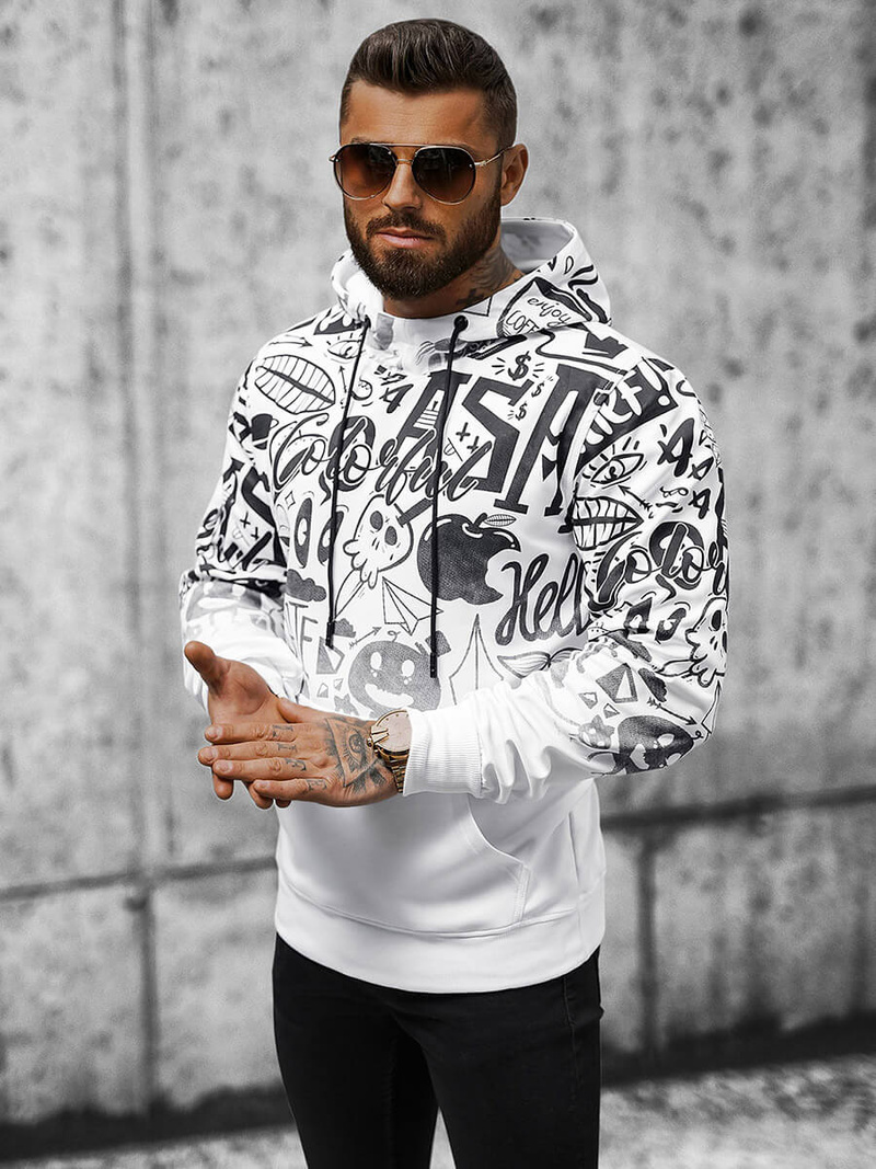 Sweatshirt à capuche homme blanc OZONEE JS/8B995/1