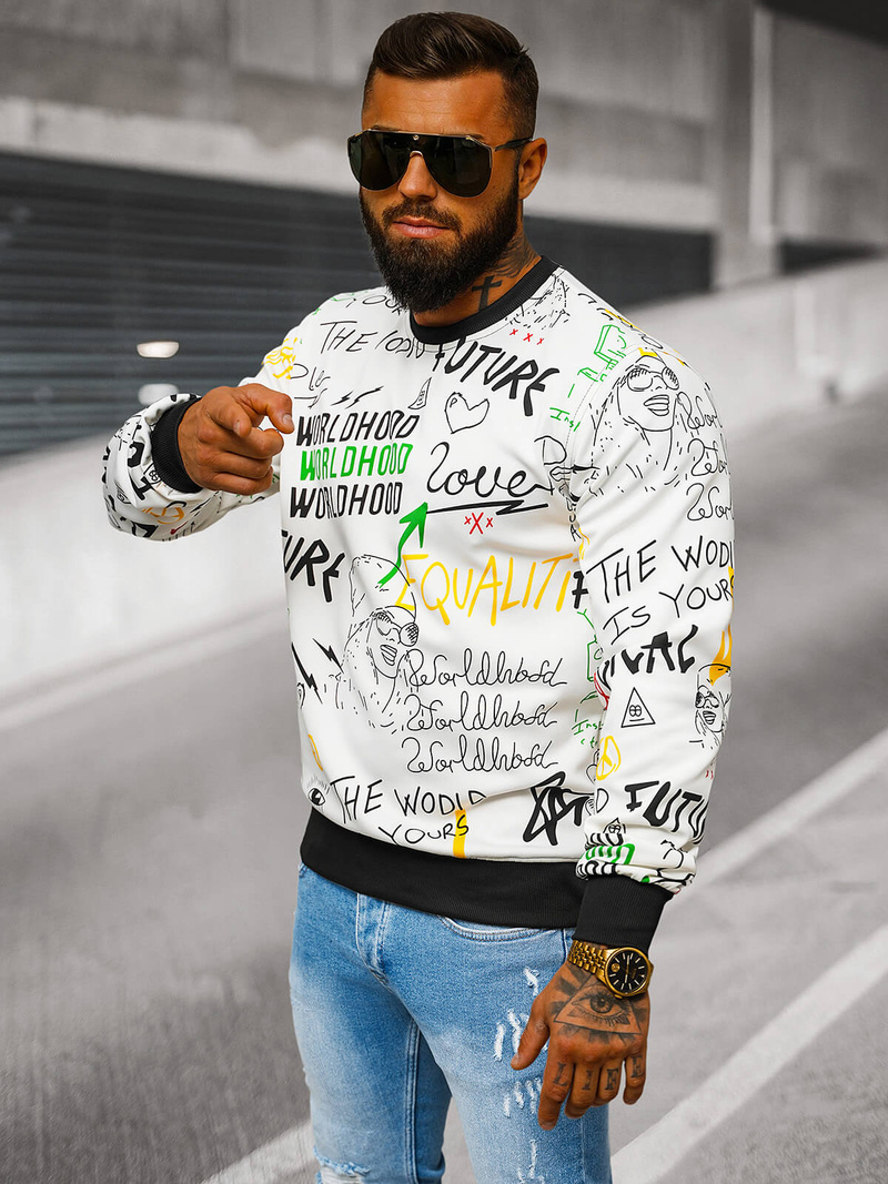 Sweatshirt Homme Blanc OZONEE JS/8B1228/1