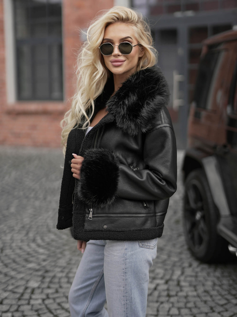 Veste en cuir femme noir OZONEE JS/61M8505/392Z