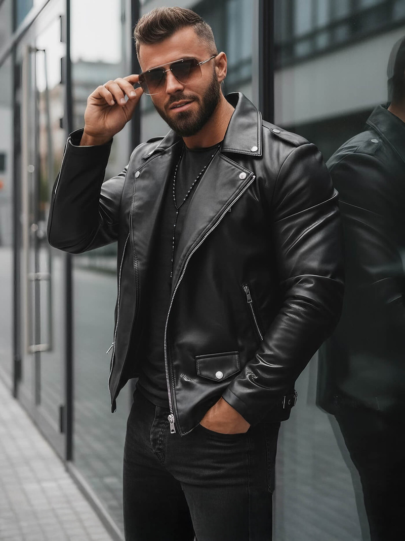 Veste en cuir homme Noir OZONEE JS/11Z8014Z