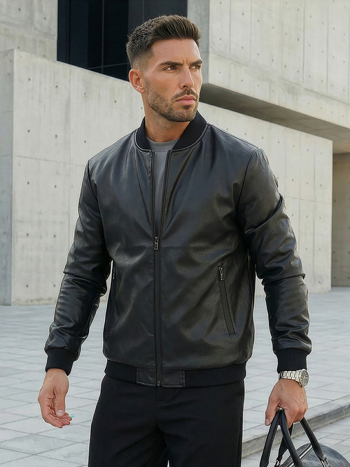 Veste en cuir homme Noir OZONEE JS/11Z8015Z